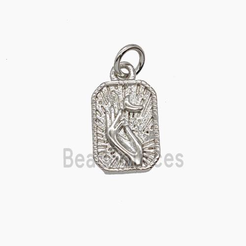 Copper Hand Moon Pendant Rectangle Platinum Plated