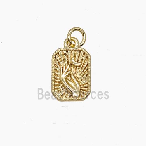 Copper Hand Moon Pendant Rectangle Gold Plated