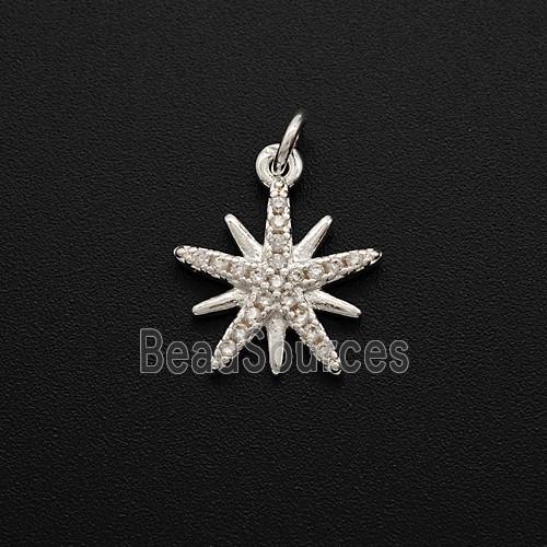 Copper Star Pendant Pave Zirconia Shiny Silver
