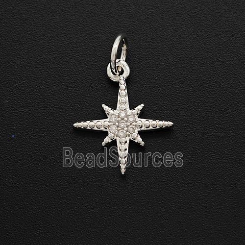 Copper Star Pendant Pave Zirconia Shiny Silver