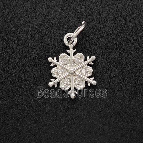 Copper Snowflake Pendant Pave Zirconia Shiny Silver