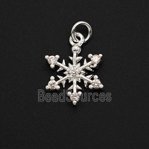 Copper Snowflake Pendant Pave Zirconia Shiny Silver
