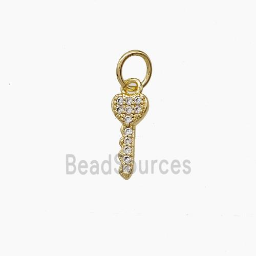 Copper Key Pendant Pave Zirconia Gold Plated