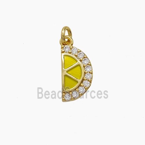 Copper Lemon Slice Pendant Pave Zirconia Yellow Enamel Gold Plated