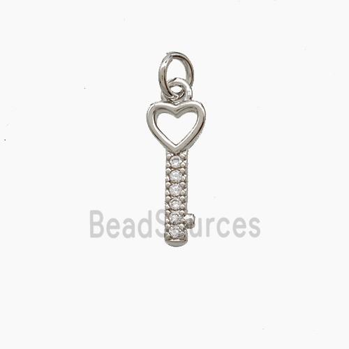 Copper Key Pendant Pave Zirconia Platinum Plated