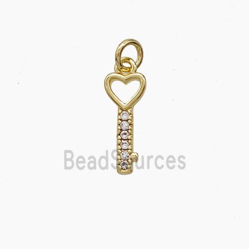 Copper Key Pendant Pave Zirconia Gold Plated