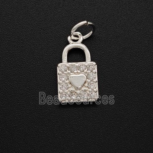 Copper Lock Pendant Pave Zirconia Shiny Silver