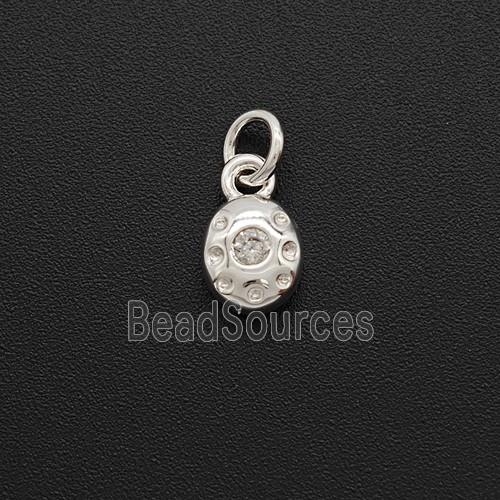 Copper Oval Pendant Pave Zirconia Shiny Silver