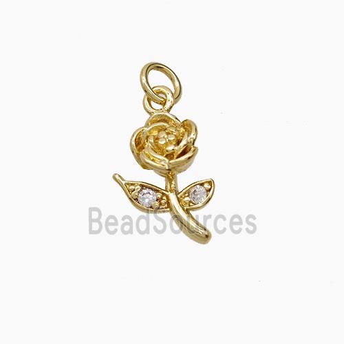 Copper Rose Flower Pendant Pave Zirconia Gold Plated