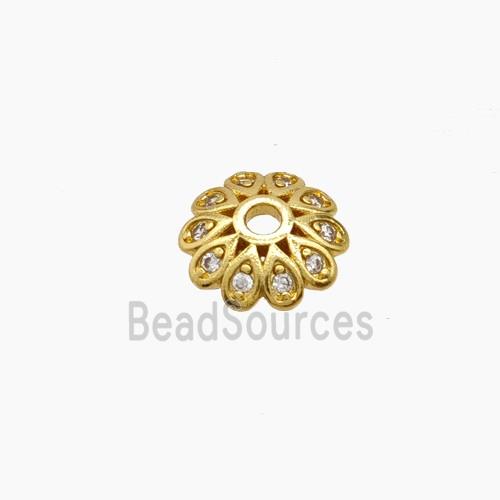 Copper Beadcaps Pave Zirconia Gold Plated