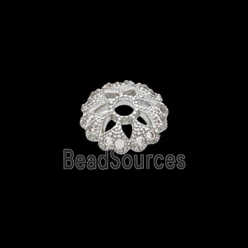 Copper Beadcaps Pave Zirconia Shiny Silver