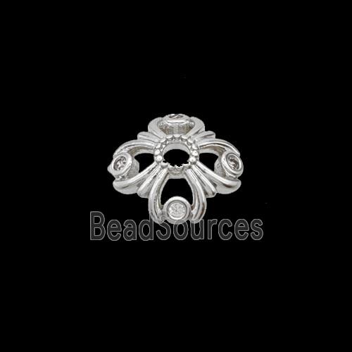 Copper Beadcaps Pave Zirconia Shiny Silver