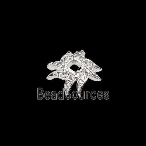 Copper Beadcaps Pave Zirconia Shiny Silver