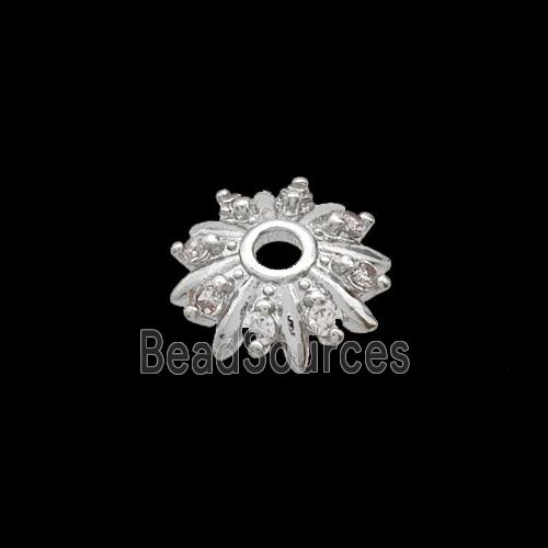 Copper Beadcaps Pave Zirconia Shiny Silver