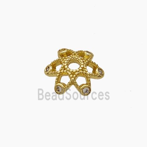 Copper Beadcaps Pave Zirconia Gold Plated