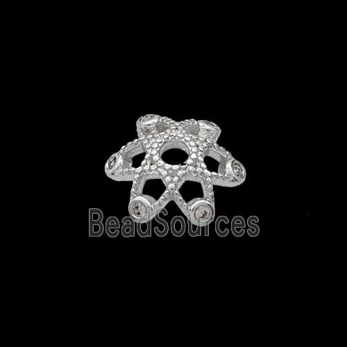 Copper Beadcaps Pave Zirconia Shiny Silver