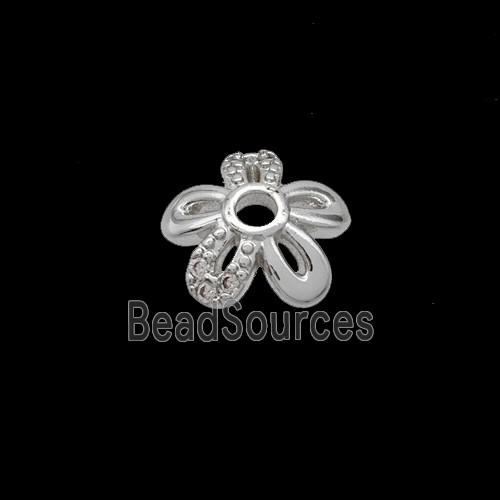 Copper Beadcaps Pave Zirconia Shiny Silver