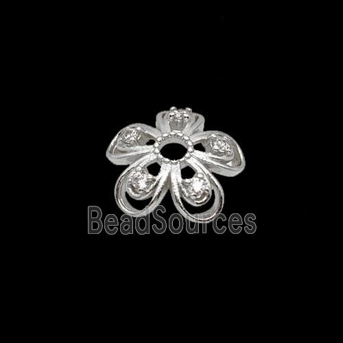 Copper Beadcaps Pave Zirconia Shiny Silver