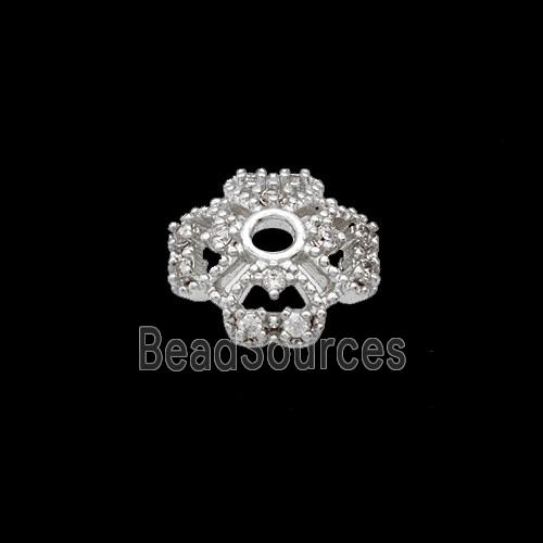 Copper Beadcaps Pave Zirconia Shiny Silver