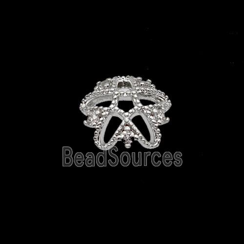Copper Beadcaps Pave Zirconia Shiny Silver