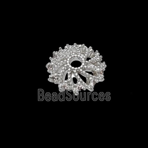 Copper Beadcaps Pave Zirconia Shiny Silver