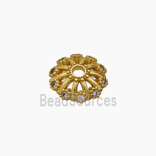 Copper Beadcaps Pave Zirconia Gold Plated