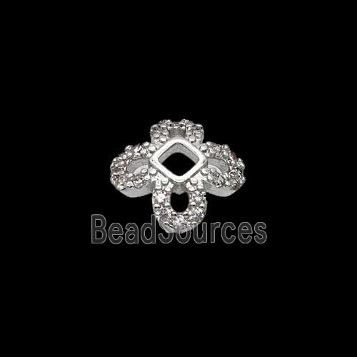 Copper Beadcaps Pave Zirconia Shiny Silver