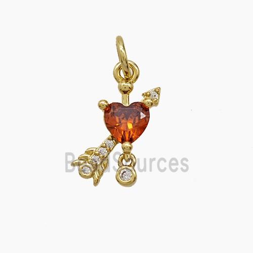 Copper Cupid Arrow Heart Pendant Pave Zirconia Crystal Glass Gold Plated