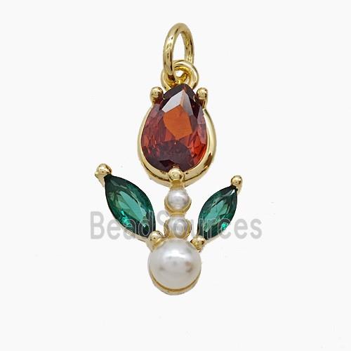 Copper Flower Pendant Pave Crystal Glass Resin Gold Plated