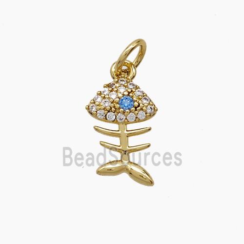 Copper Fishbone Pendant Pave Zirconia Gold Plated