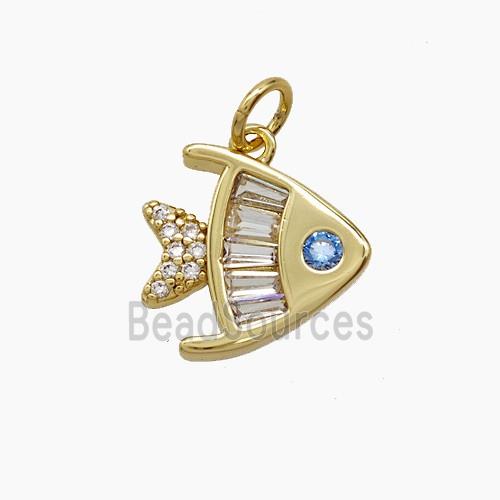 Copper Fish Pendant Pave Zirconia Gold Plated