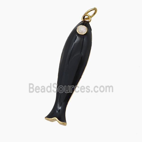 Copper Fish Pendant Black Enamel Gold Plated