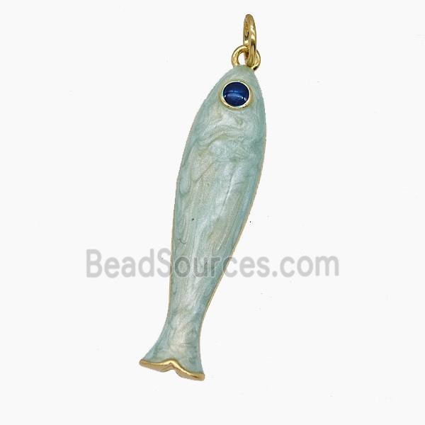 Copper Fish Pendant Lt.blue Enamel Gold Plated