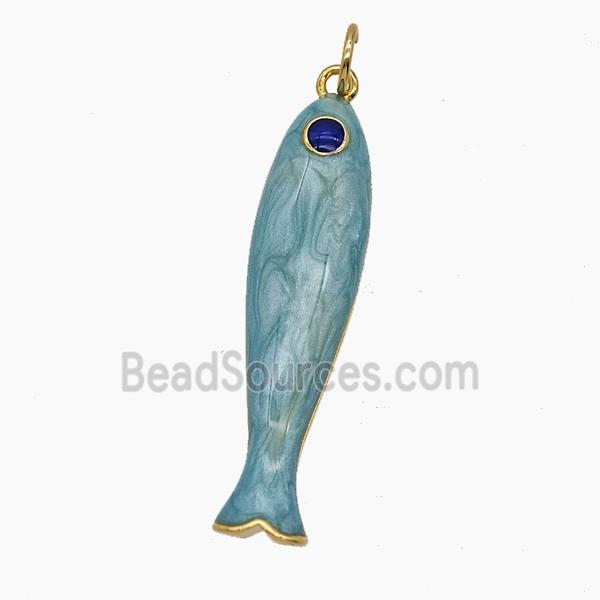 Copper Fish Pendant Blue Enamel Gold Plated