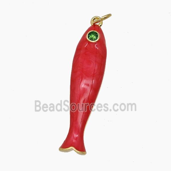Copper Fish Pendant Red Enamel Gold Plated