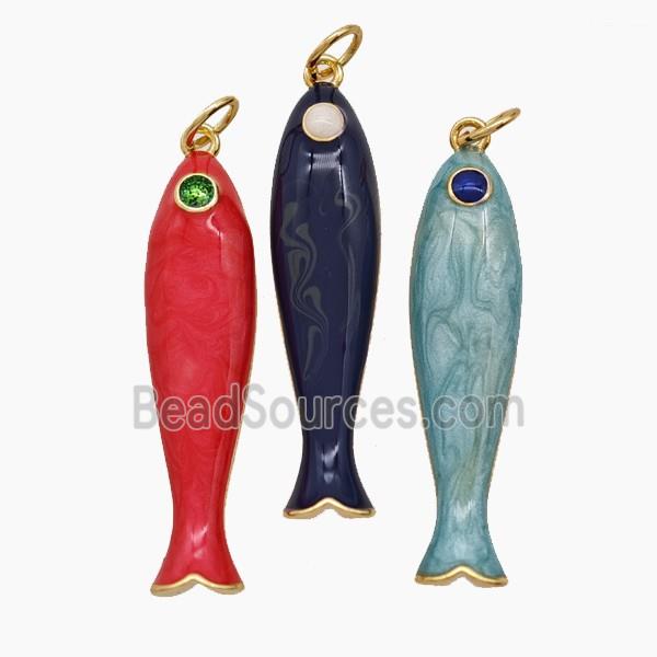 Copper Fish Pendant Enamel Gold Plated Mixed