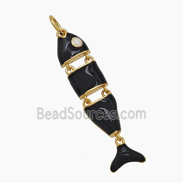 Copper Fish Pendant Black Enamel Gold Plated