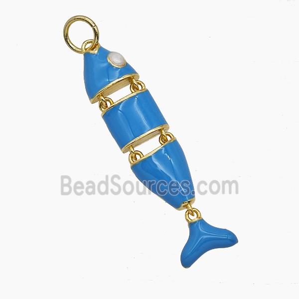 Copper Fish Pendant Blue Enamel Gold Plated