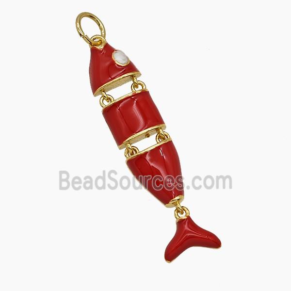 Copper Fish Pendant Red Enamel Gold Plated