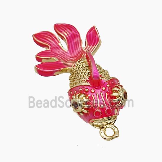 Copper Goldfish Pendant Hotpink Painted Gold Plated
