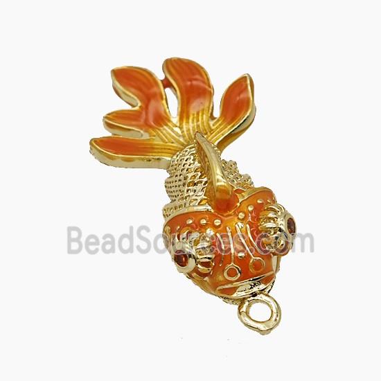 Copper Goldfish Pendant Orange Painted Gold Plated