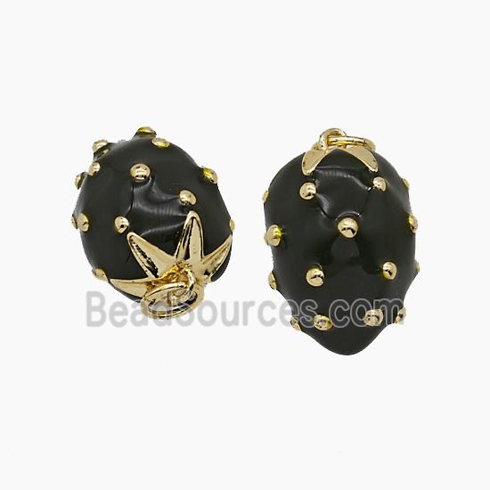 Copper Strawberry Pendant Black Enamel Gold Plated