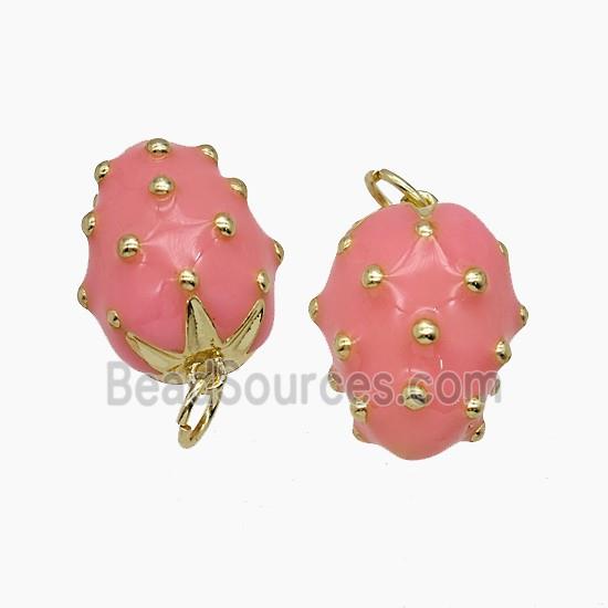 Copper Strawberry Pendant Pink Enamel Gold Plated