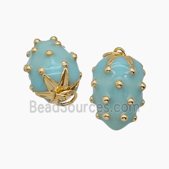 Copper Strawberry Pendant Teal Enamel Gold Plated