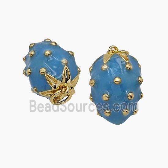 Copper Strawberry Pendant Blue Enamel Gold Plated
