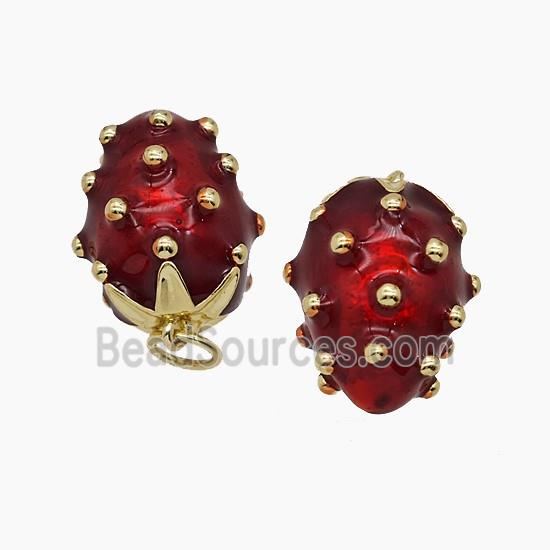 Copper Strawberry Pendant Red Painted Gold Plated