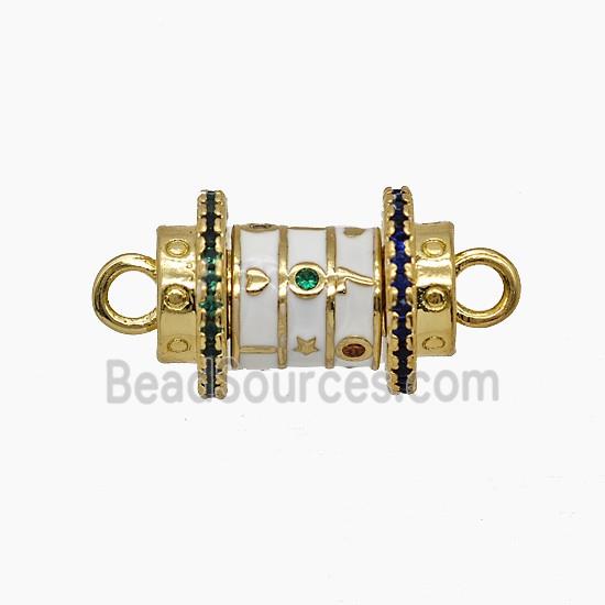 Copper Tube Connector Pave Zirconia White Enamel Gold Plated