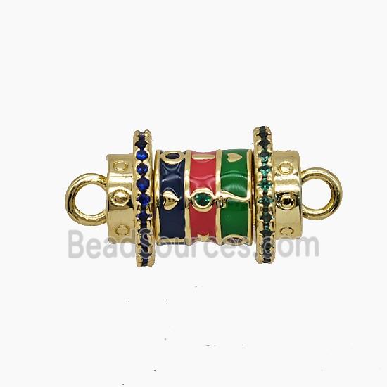 Copper Tube Connector Pave Zirconia Multicolor Enamel Gold Plated