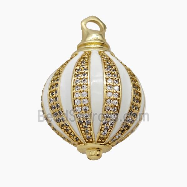 Copper Hot-Airball Pendant Pave Zirconia White Enamel Gold Plated