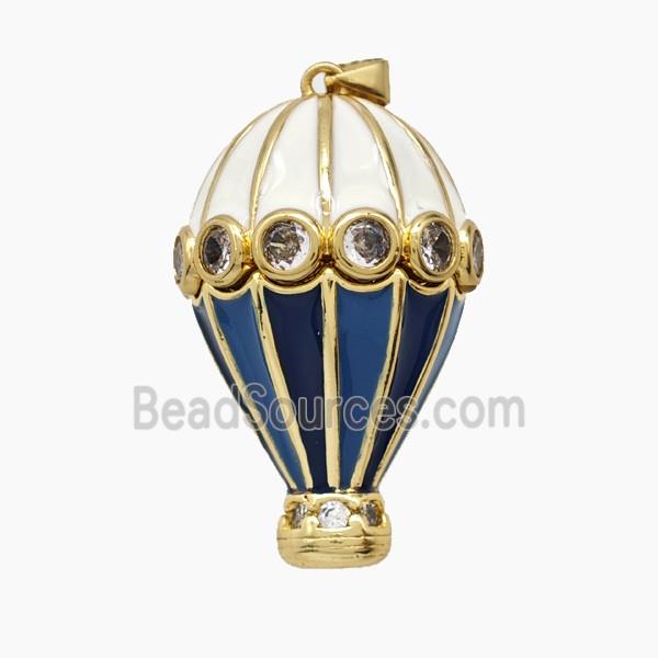 Copper Hot-Airball Pendant Pave Zirconia Blue White Enamel Gold Plated